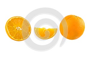 Still Life Half crescent, Full Fresh Orange Fruit on white background