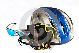 Still life with helmet and sunglasses