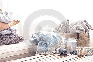 Still life with home decor elements on the table