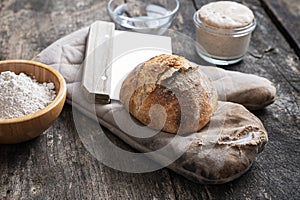 Still life with home made sourdough bread bun