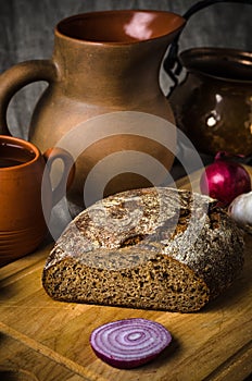 Still life with homemade bread