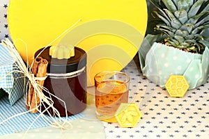 Still-life with honey and olive oil