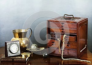 Still life with jewel case and objects