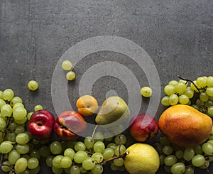 Still life with juicy summer fruits. Top view photo with copy space.