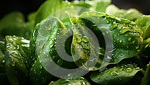 Still life of lettuces leaves with drops water