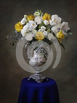 Still life with luxurious bouquet of flowers