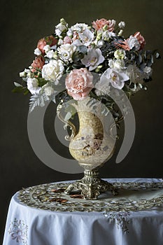 Still life with luxurious bouquet of flowers