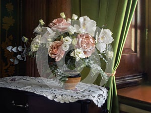 Still life with luxurious bouquet in the interior