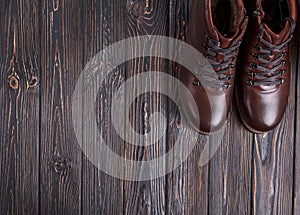 Still life with men`s leather shoes.