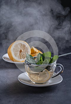 Still life mint tea and lemon hot. the