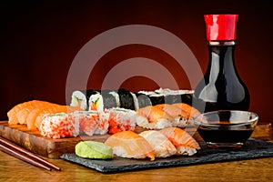 Still life with mixed sushi plate