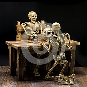 Still life of model skeleton in Halloween concept