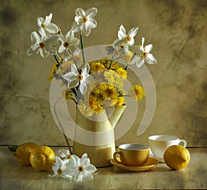 still life with narcissuses and dandelions