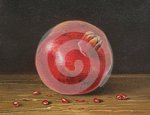 Still life oil painting abstract artwork featuring pomegranate, ideal for home decor