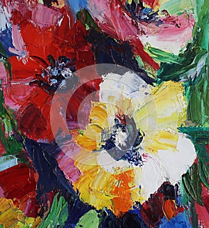 Still life oil painting abstract artwork featuring a vase of flowers, ideal for a home decor