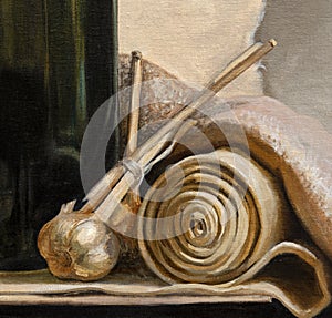 Still life, oil painting, handmade drawing