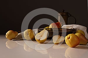 Still life with an old jug and pears