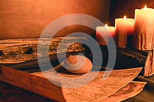 Still life with old planes and candlelight photo