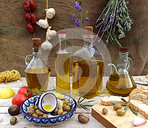 Still life with olive oil