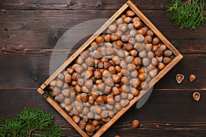 still life with organic hazelnuts in a rustic style