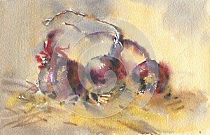 Still life painted by hand in watercolor