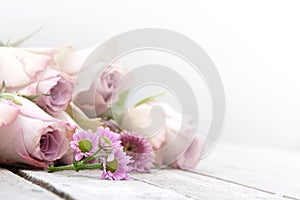 Still Life with pastel roses and daisies