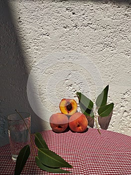 Still life with peaches