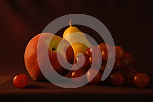 Still life with pear and peach