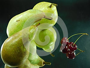 Still life-pears and cherries