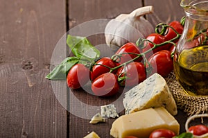 Still life photo, background with pasta and cheese