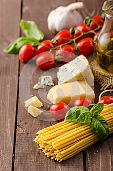 Still life photo, background with pasta and cheese