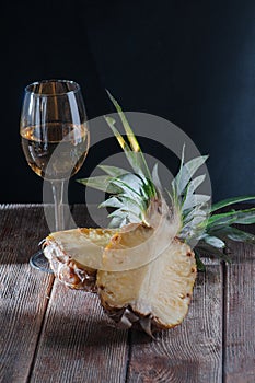 Still life of pineapple whole on wooden
