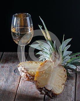 Still life of pineapple whole on wooden