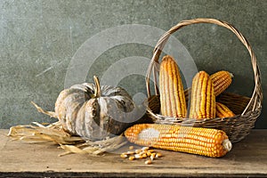 Still Life With pumpkin and corn