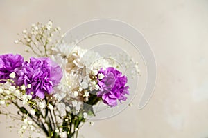 Still life of purple and white flowers in  style of  painting