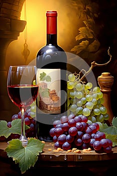 Still life with red wine and grape