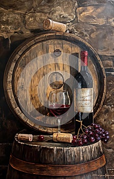 Still life with red wine and grapes. High resolution.