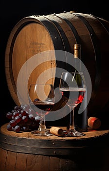 Still life with red wine and grapes. High resolution.