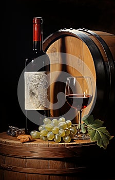 Still life with red wine and grapes. High resolution.