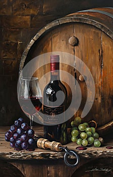 Still life with red wine and grapes. High resolution.