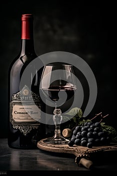 Still life with red wine and grapes. High resolution.