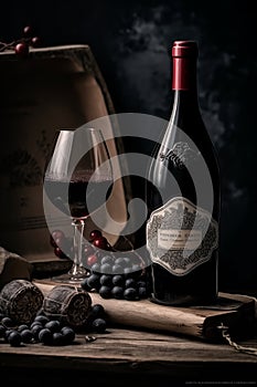 Still life with red wine and grapes. High resolution.