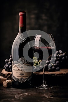 Still life with red wine and grapes. High resolution.