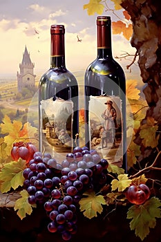 Still life with red wine and grapes. High resolution.