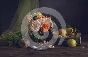 Still Life with roses and lemons