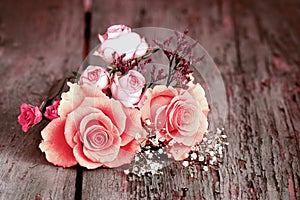 Still life with roses in shabby chic style