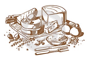 Still life of a set of cheeses