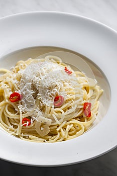still life of spaghetti aglio e olio