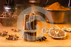 Still life.Spices, perfumes and colors