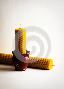 Still life with two beeswax candles